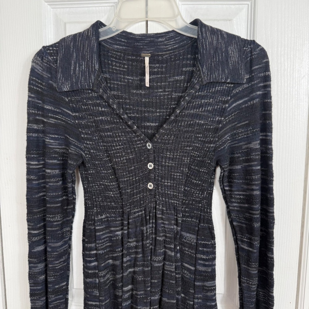 Free People Space Dye Knit Mini Dress Small Black Blue Grunge Boho Ribbed Skater